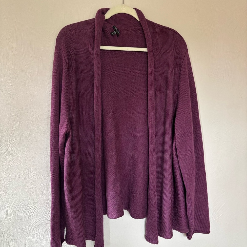 Eileen Fisher Women's Size 1X Purple Open Front Sweater 100% Merino Wool